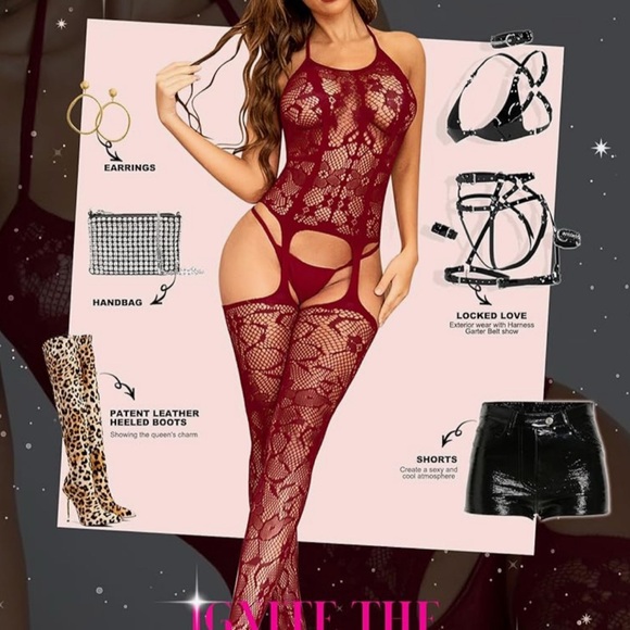 Red Lace Bodysuit with attached Stockings… BABY DOLL - Picture 2 of 2